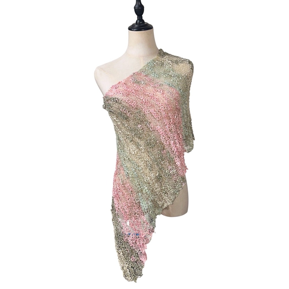 Unbranded One Shoulder Poncho Women OS Pink Green Excellent Knit Wrap Y2K Boho